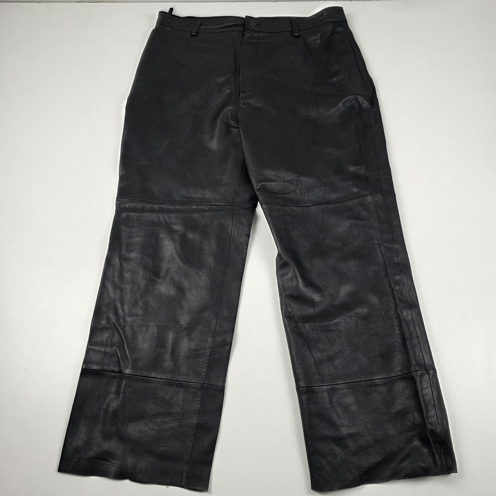 Wilsons Leather Pants Mens 38x29 Black Dress Pelle Studio Straight Lined Casual